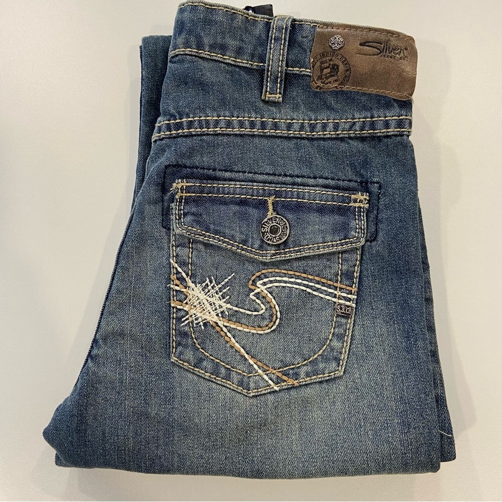 Classic silver Benny style Blue Denim Jeans NWT flap pockets ajustable waist 8 - Picture 11 of 14